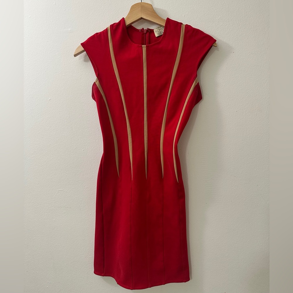 TORN BY ROBBY KOBO Vintage Red Gold/Tan Mini Bandage Dress SIZE XS 2 00s Club